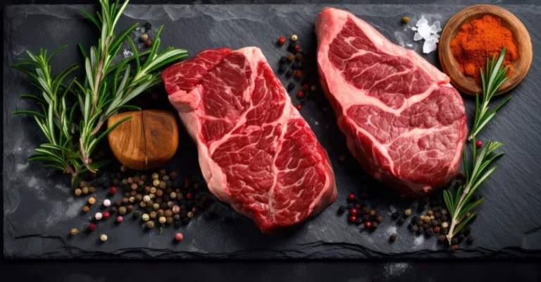 Carne bovina do Brasil - cortes de carne suculentos e de qualidade superior em uma tábua rústica, preparados para exportação e comércio internacional